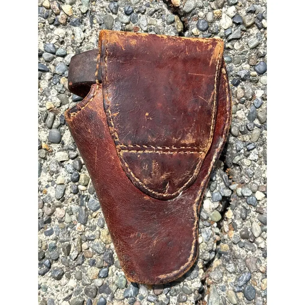 Hand tooled Leather Holster with snap clasp brown floral handmade vintage Vtg